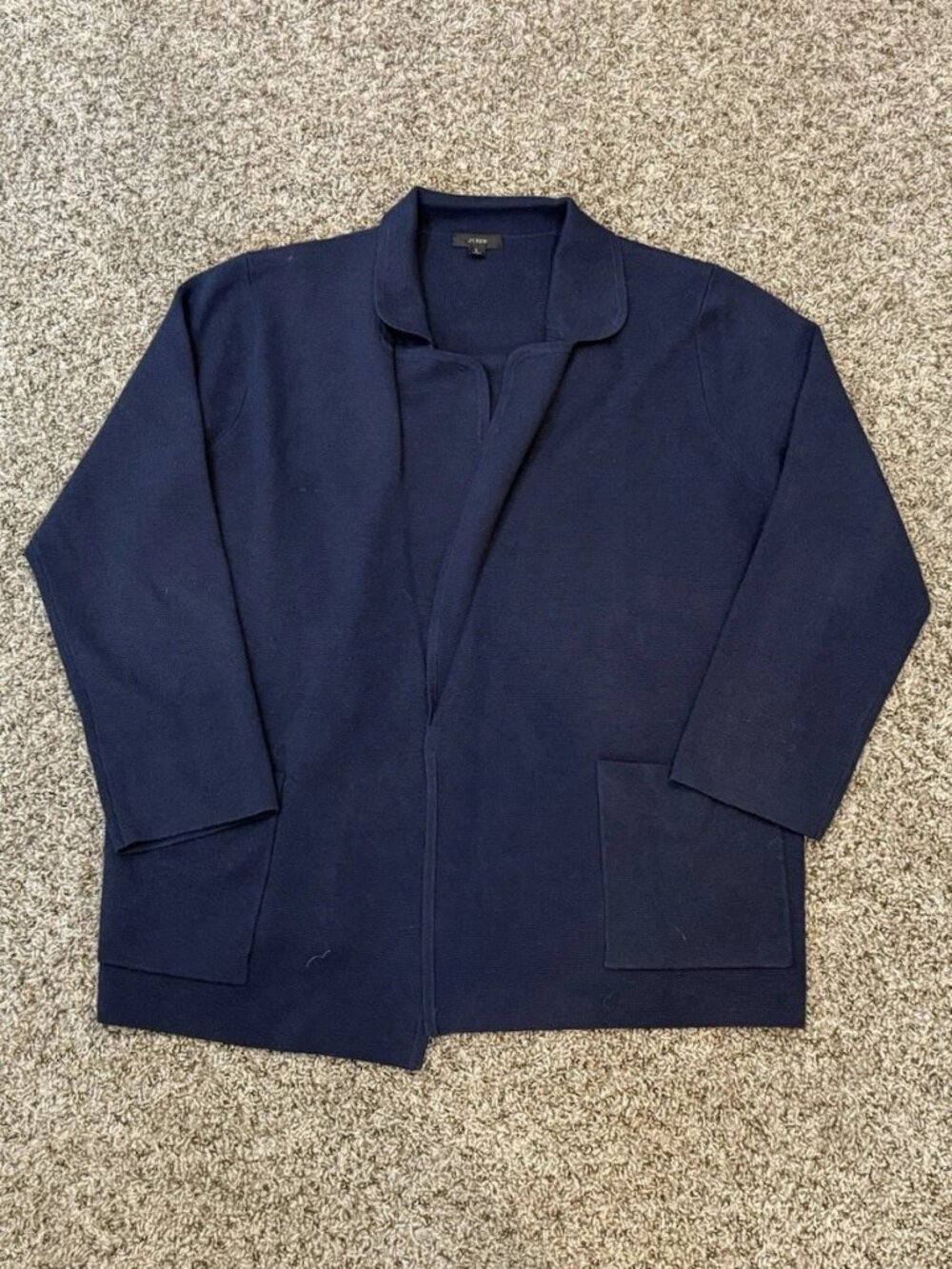 J Crew Sweater Jacket Womens Large Navy Merino Wool Blend Open Front Cardigan